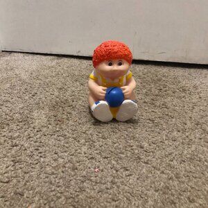 VTG 1983 Cabbage Patch Kids Piggy Bank Orange Hair Blue Eyes Plastic w/Plug - 6"